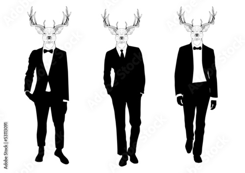 Three men with deer heads