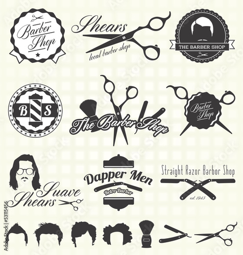 Vector Set: Retro Barber Shop Labels and Icons
