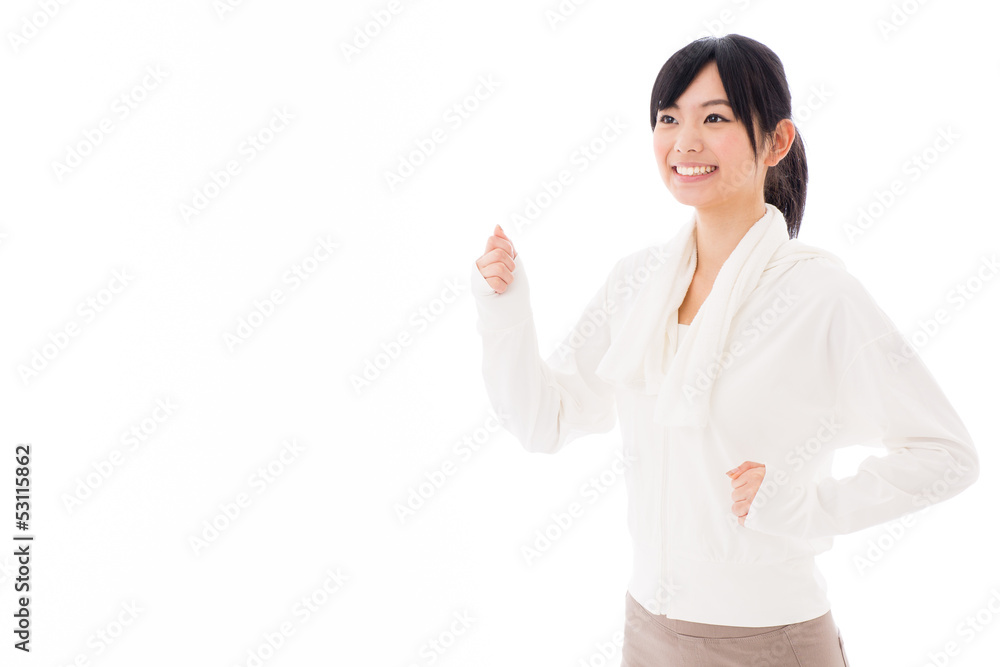 attractive asian woman jogging on white background attractive asian woman jogging on white background