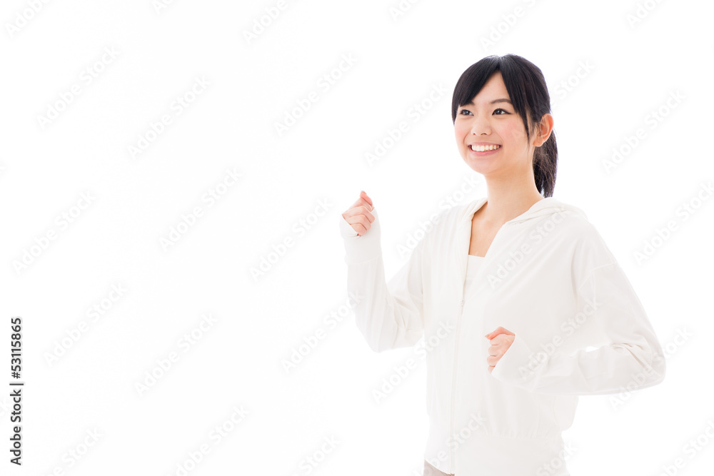 attractive asian woman jogging on white background attractive asian woman jogging on white background