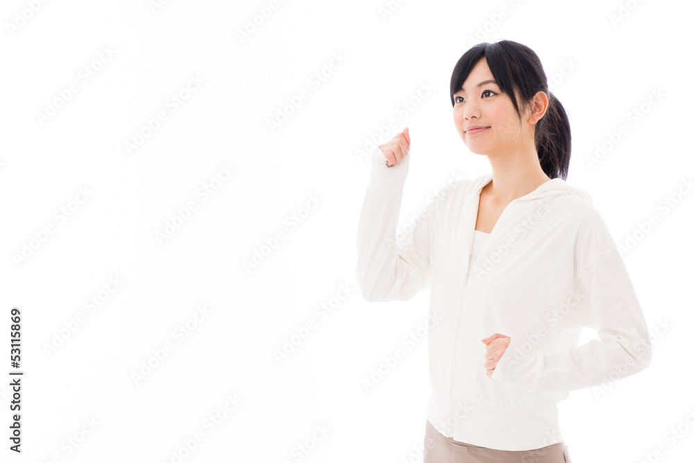 attractive asian woman jogging on white background attractive asian woman jogging on white background