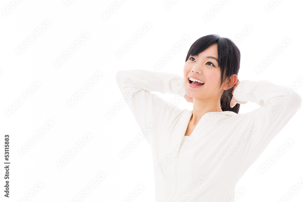 attractive asian woman exercising on white background attractive asian woman exercising on white background