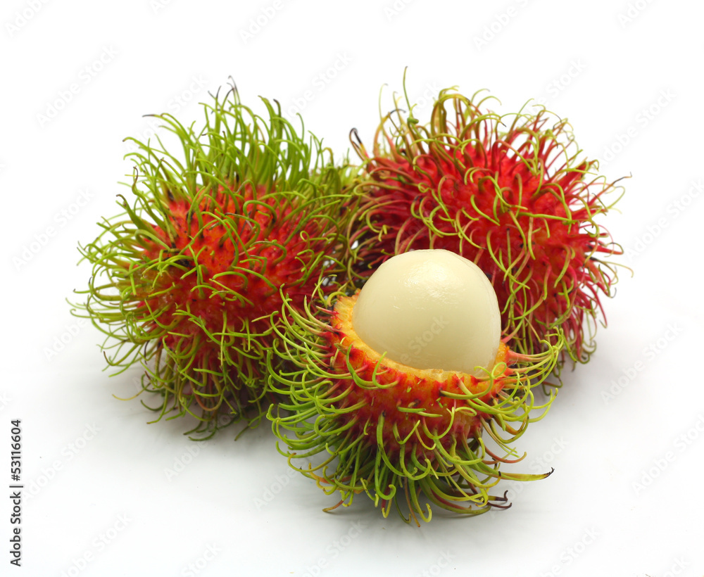 Tropical fruit, rambutan on white background Tropical fruit, rambutan on white background