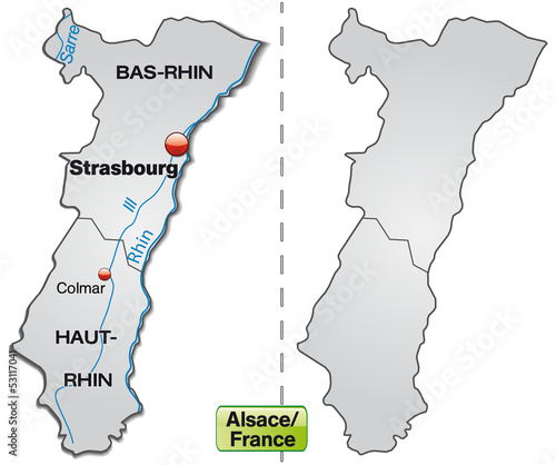  Freigestellte Karte des Elsass mit Departements