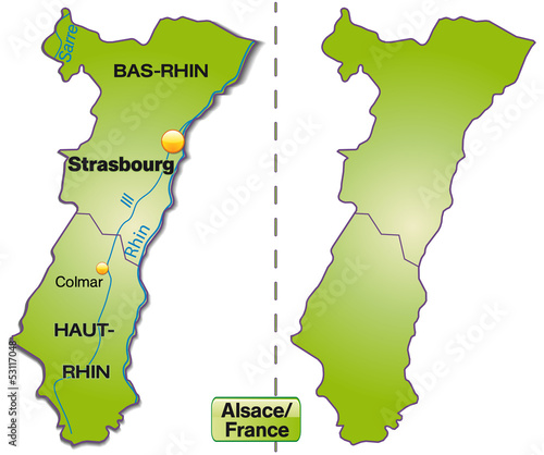  Freigestellte Karte des Elsass mit Departements