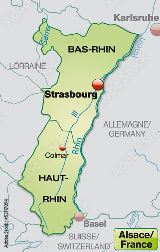  Karte der Region Elsass in Frankreich mit Departements
