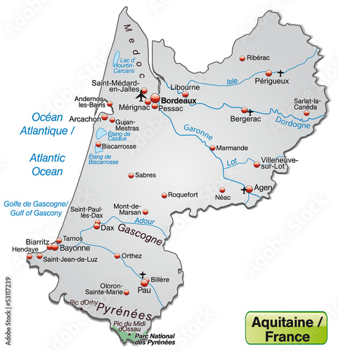 Inselkarte der Region Aquitanien in Frankreich