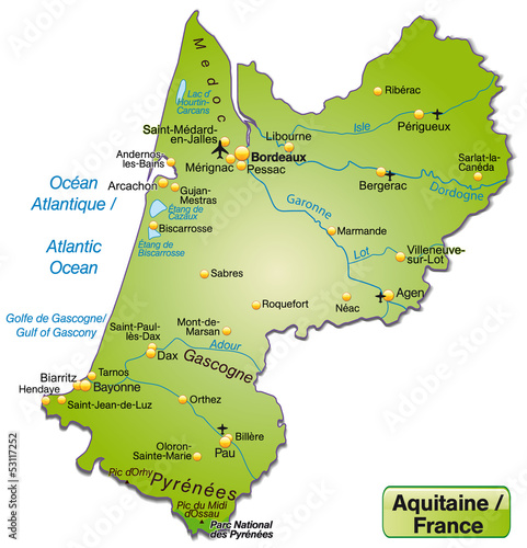 Inselkarte der Region Aquitanien in Frankreich