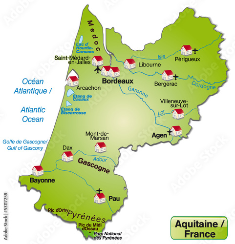 Inselkarte der Region Aquitanien in Frankreich