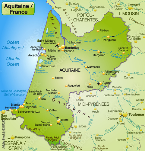  Karte der Region Aquitanien in Frankreich