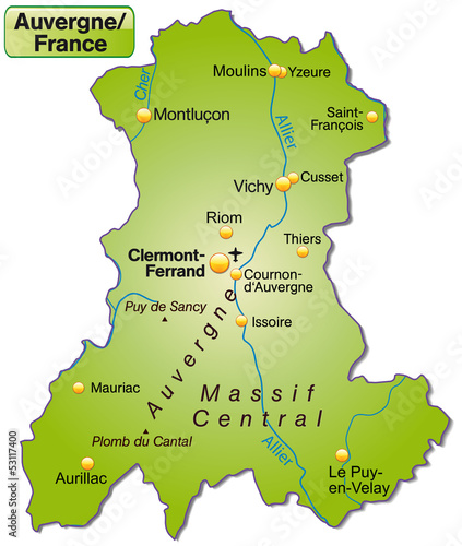 Inselkarte der Region Auvergne in Frankreich