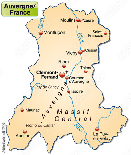 Inselkarte der Region Auvergne in Frankreich
