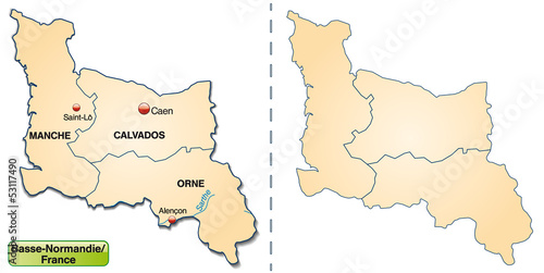Inselkarte von Basse-Normandie mit Departements