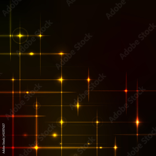 Golden stars over dark background.