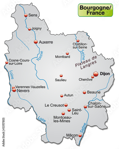 Freigestellte Karte der Region Bourgogne in Frankreich