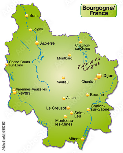 Freigestellte Karte der Region Bourgogne in Frankreich