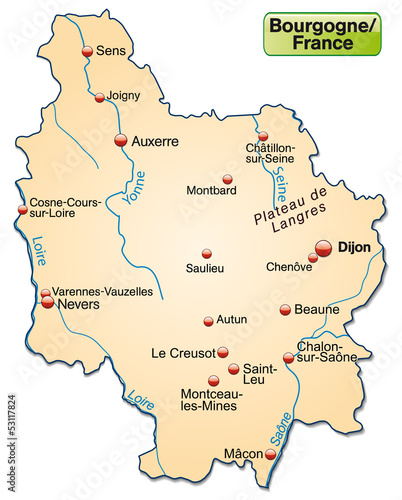 Freigestellte Karte der Region Bourgogne in Frankreich