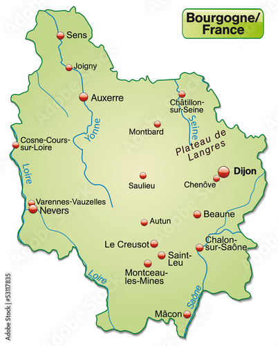 Freigestellte Karte der Region Bourgogne in Frankreich