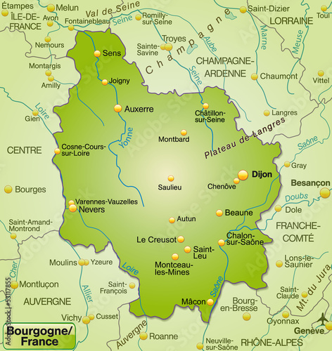 Landkarte der Region Bourgogne in Frankreich