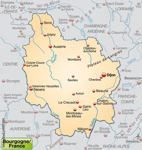 Landkarte der Region Bourgogne in Frankreich