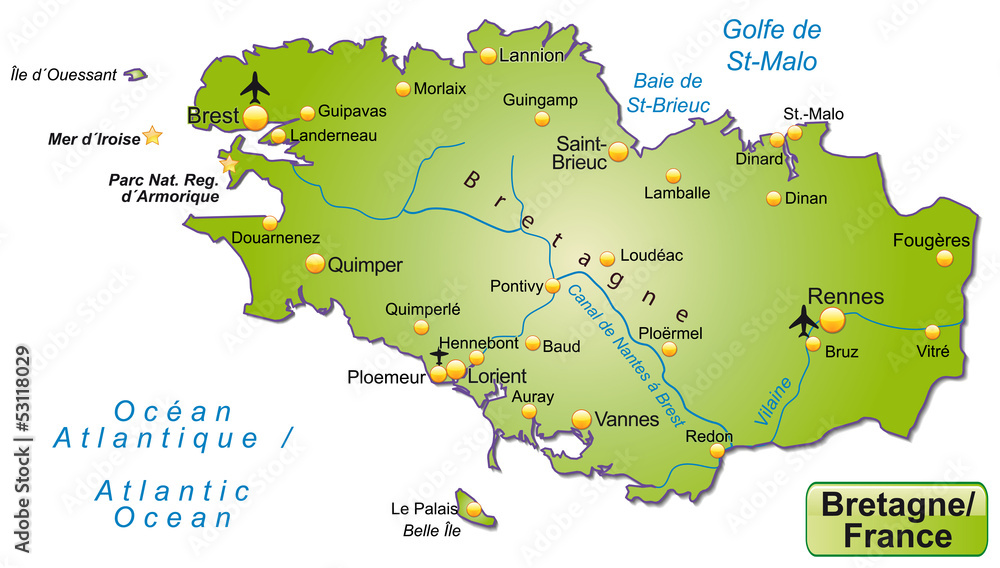 Freigestellte Karte Der Region Bretagne In Frankreich Stock Vector 