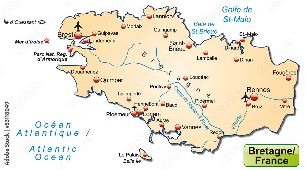 Freigestellte Karte der Region Bretagne in Frankreich