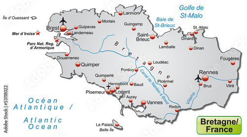 Freigestellte Karte der Region Bretagne in Frankreich