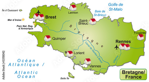 Freigestellte Karte der Region Bretagne in Frankreich