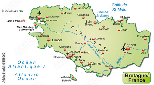 Freigestellte Karte der Region Bretagne in Frankreich