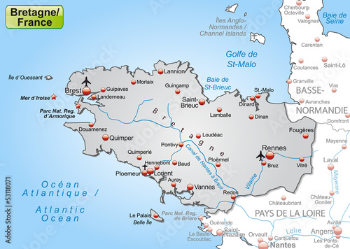 Landkarte der Region Bretagne in Frankreich