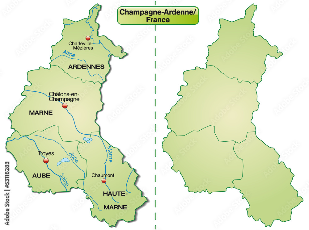 Karte von Champagne-Ardenne mit Departements
