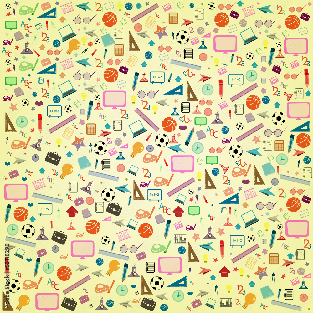seamless pattern with colorful school icons on background with m seamless pattern with colorful school icons on background with m