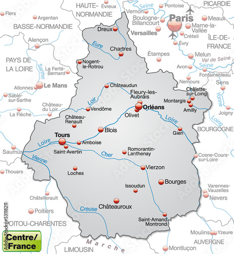 Landkarte der Region Centre in Frankreich
