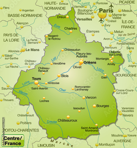 Landkarte der Region Centre in Frankreich