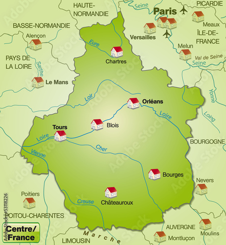 Landkarte der Region Centre in Frankreich