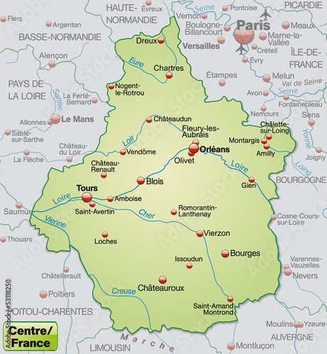 Landkarte der Region Centre in Frankreich