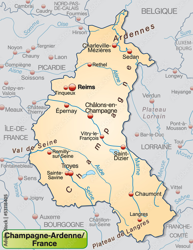 Karte von Champagne-Ardenne mit Umland