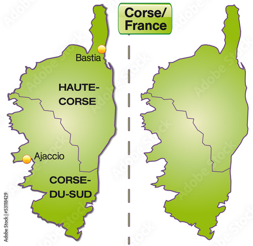Freigestellte Karte von Korsika mit Departements