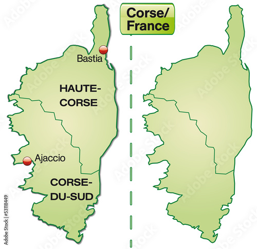 Freigestellte Karte von Korsika mit Departements
