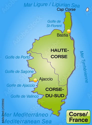 Karte von Korsika mit Departements