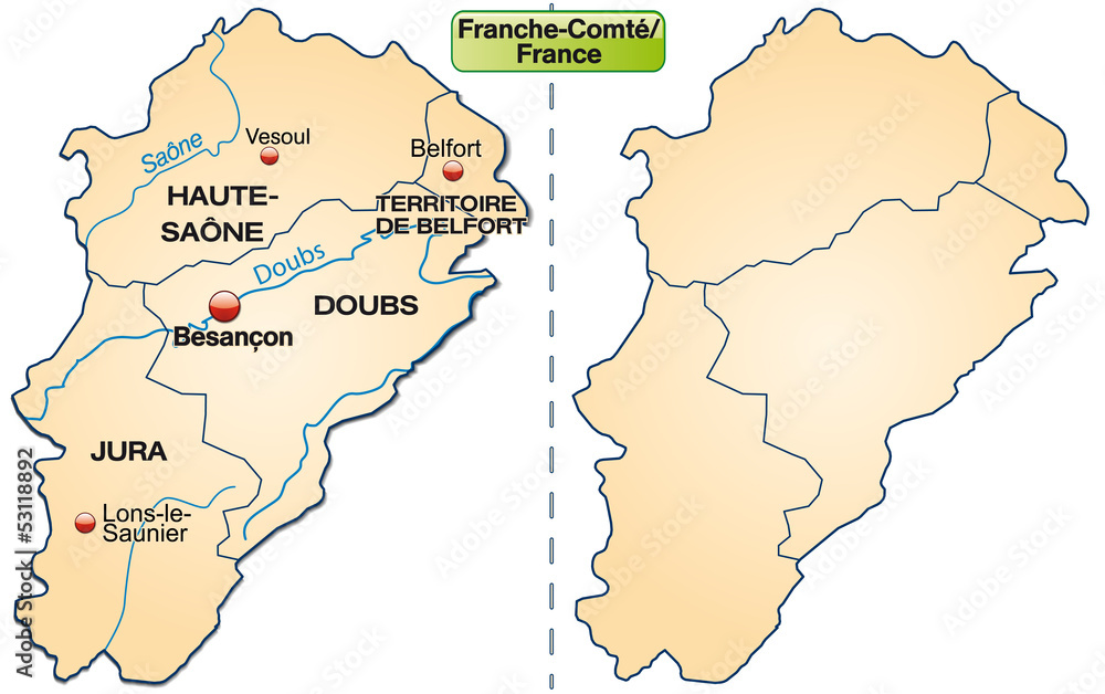 Karte der Region France-Comté mit Departements