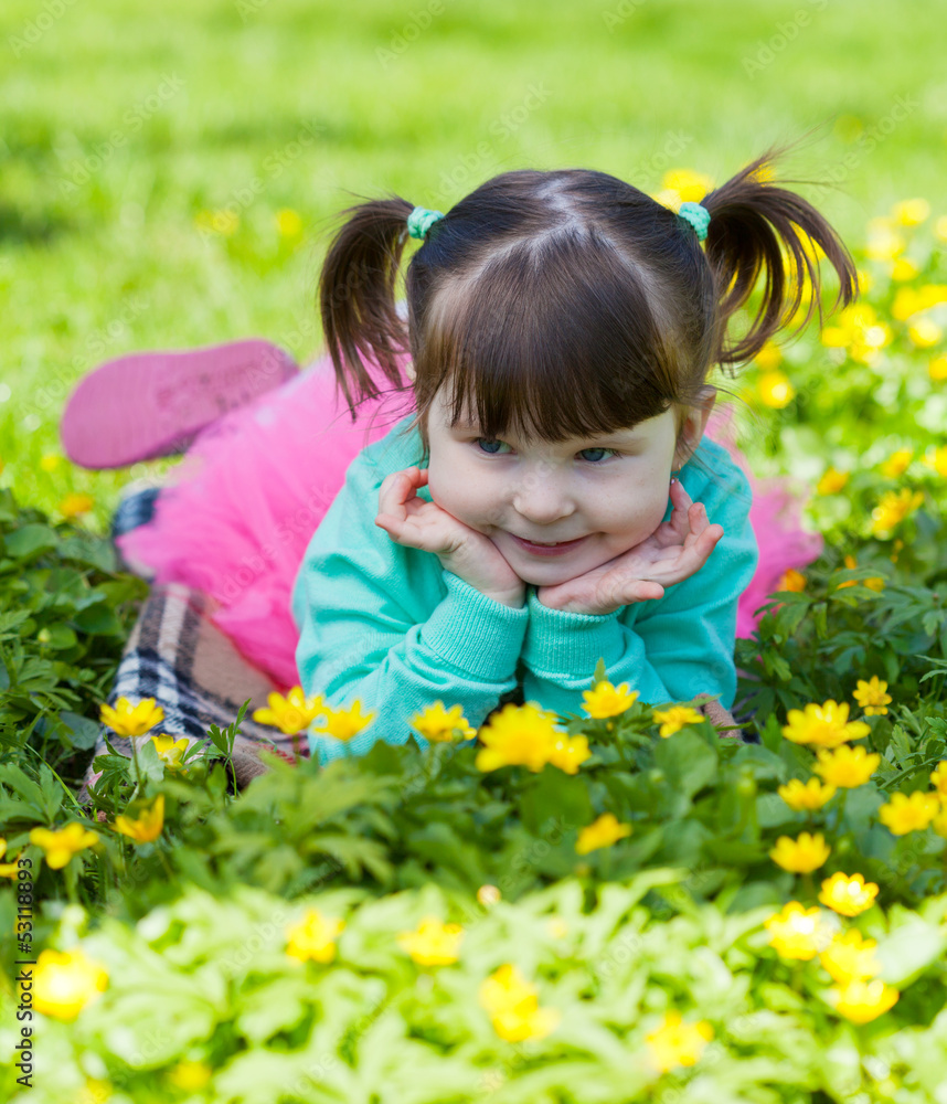 little girl lies on a grass little girl lies on a grass