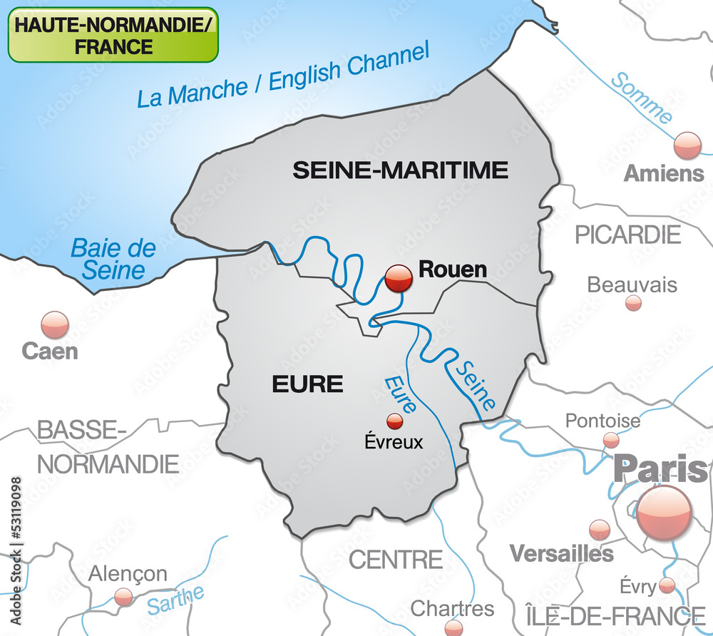 Karte von Haute-Normandie mit Departements