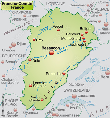 Karte der Region France-Comté mit Umgebung
