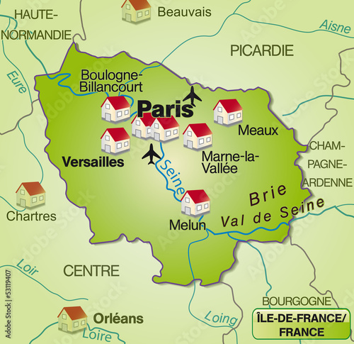 Umgebungsarte der Region Île-de-France in Frankreich