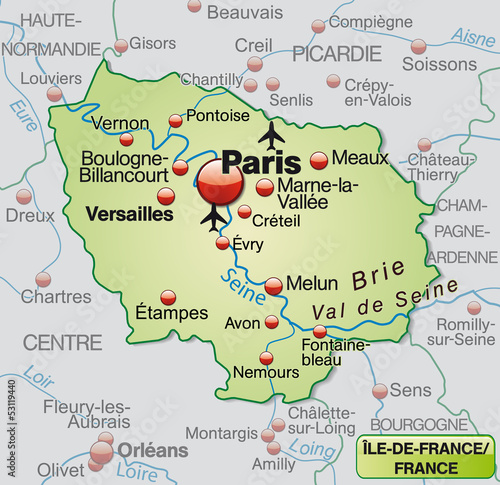 Umgebungsarte der Region Île-de-France in Frankreich