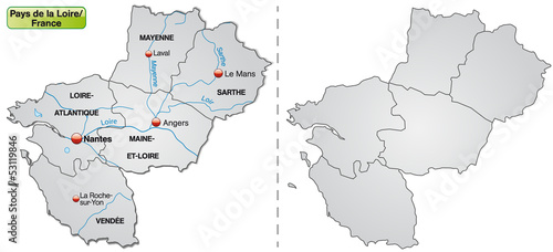 Karte der Region Payd-de-la-Loire mit Departements
