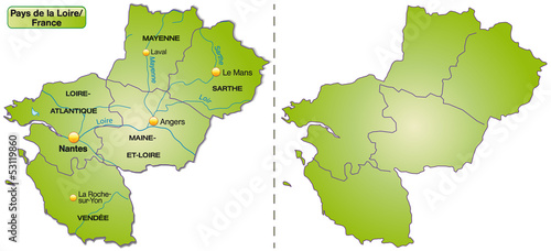 Karte der Region Payd-de-la-Loire mit Departements