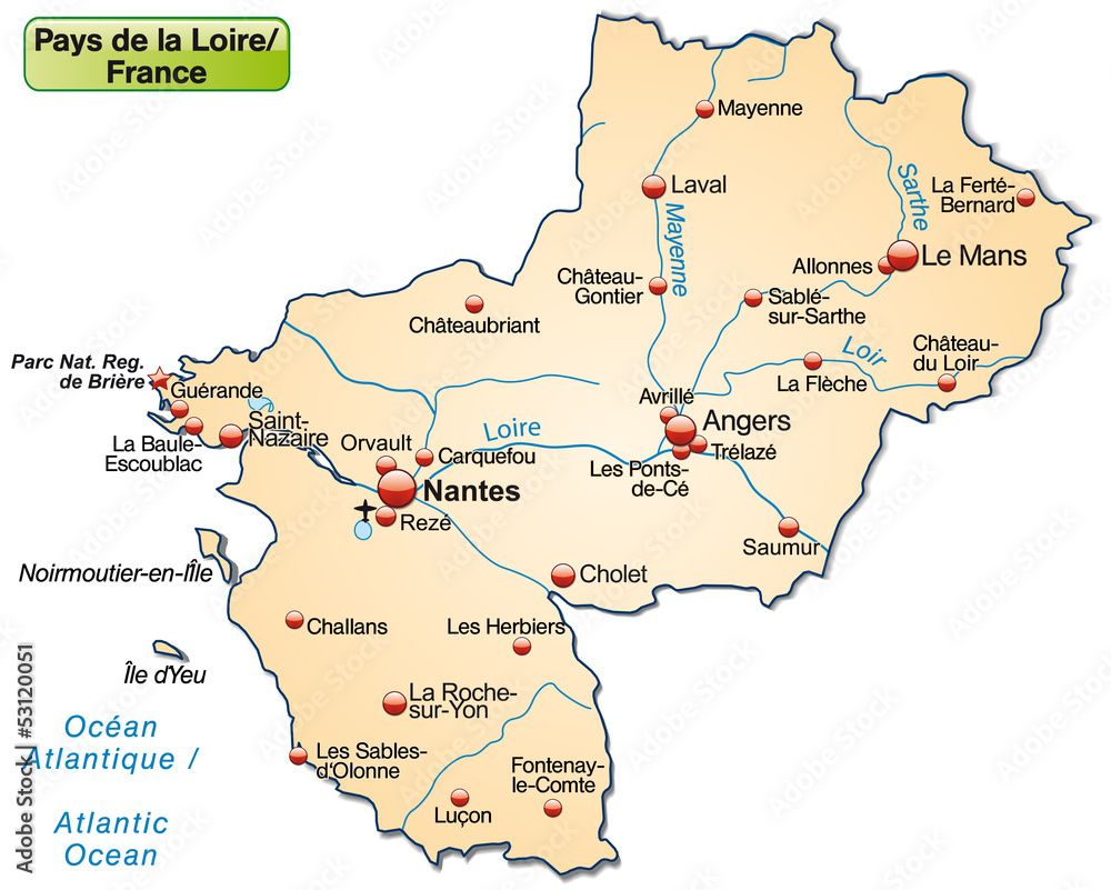 Inselkarte der Region Payd-de-la-Loire in Frankreich