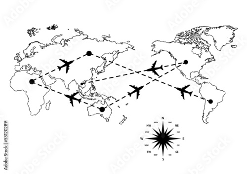 World map Flight path of vector